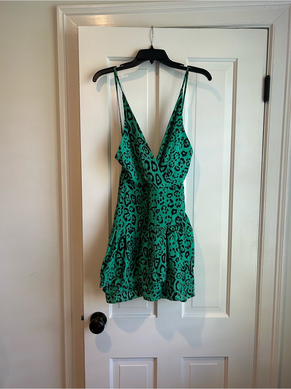 Green Leopard Print Ruffle Dress. - Picture 2 of 4